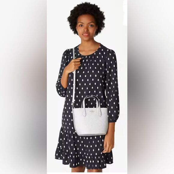 KATE SPADE Silver Glimmer Satchel Crossbody Bag Purse - Picture 10 of 13